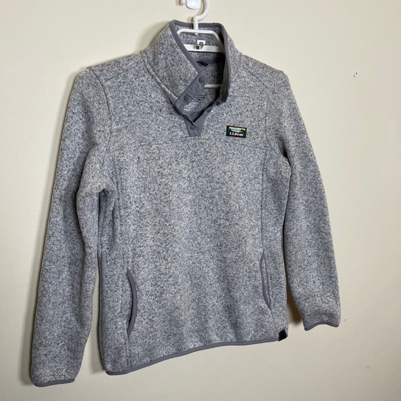 LL Bean Sweater Fleece Pullover Womens M 1/4 Snap Gray Pockets Logo 292726 - Picture 4 of 8